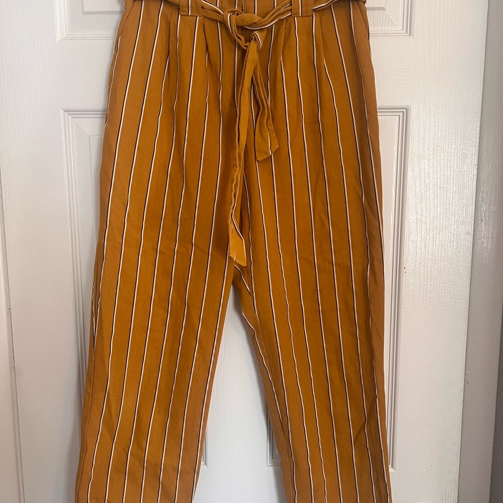 Topshop Mustard Striped Ankle Pants